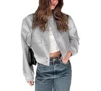Shuanghao Damen Kurz Dünne Bomberjacke Classics Ladies Einfarbig Varsity Bomber Sweat Jacket Leichte Pilotenjacke Kurzjacke Damenjacke Herbst Frühling College Jacket Sweatshirt mit Tasche