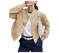 Shuanghao Damen Kurz Dünne Bomberjacke Classics Ladies Einfarbig Varsity Bomber Sweat Jacket Leichte Pilotenjacke Kurzjacke Damenjacke Herbst Frühling College Jacket Sweatshirt mit Tasche