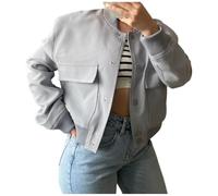 Shuanghao Damen Kurz Dünne Bomberjacke Classics Ladies Einfarbig Varsity Bomber Sweat Jacket Leichte Pilotenjacke Kurzjacke Damenjacke Herbst Frühling College Jacket Sweatshirt mit Tasche