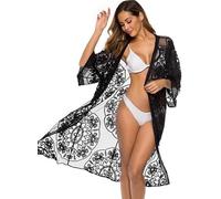 Shuanghao Damen Sommer Swimwear Beachwear Bikini Pareos Cover Up Strandkleider Leichte Spitze Lange Sexy Elegant Bademode Badeanzug Beach Kleider Tunika Shirt Boho Kimono Cardigan Damen