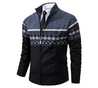 Shuanghao Herren Herbst-Winter Strick-Pulli Sweatshirt-Jacke Cardigan - Freizeit-Mode Klassische Fleece-Futter Warme Bequeme Outdoor Männer Hoher Kragen-Strickmuster-Jacke Pulliover Mantel Blau L