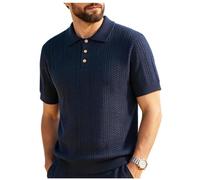 Shuanghao Herren Poloshirt Kurzarm Gestricktes Sommer Casual Freizeit,Business,Leichtes,Urlaub,Golf Sport Weich Komfort Atmungsaktiv Regular Fit Polohemd Knöpfe Kragen T-Shirt Herren dunkelblau XS