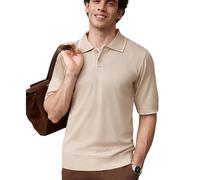 Shuanghao Herren Poloshirt Kurzarm Gestricktes Sommer Casual Freizeit,Business,Leichtes,Urlaub,Golf Sport Weich Komfort Atmungsaktiv Regular Fit Polohemd Knöpfe Kragen T-Shirt für Herren beige XS