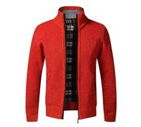Shuanghao Herren Strickjacke Cardigan Dicker Pullover,Feinstrick,Stehkragen und Durchgehendem Reissverschluss,Fleece-Jacke, Warm,Trachtenjacke, Mode Schlichter,Langarm Outdoor Männer Orange-Rot L