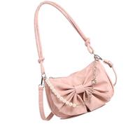 Shurhome Damen Umhängetasche mit großem Fassungsvermögen, geräumiger Innenraum, PU Handtasche für den täglichen Gebrauch, hübsches Schleifen Design, verstellbarer Kettenriemen, Alltagstasche