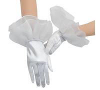 Shurhome Elegante, satinierte Hochzeitshandschuhe mit gerüschten Manschetten für die Braut, Hochzeitszeremonien, Ringe, Gelübde, Austausch, besondere Anlässe, Handschuhe mit Rüschendesign