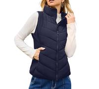 Shurhome Pufferweste für Damen, ärmellos, Oberbekleidung mit Reißverschluss, Stehkragen, gesteppt, warme Winterjacken, Mäntel mit Tasche, gesteppte Pufferweste für Damen