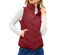 Shurhome Pufferweste für Damen, ärmellos, Oberbekleidung mit Reißverschluss, Stehkragen, gesteppt, warme Winterjacken, Mäntel mit Tasche, gesteppte Pufferweste für Damen