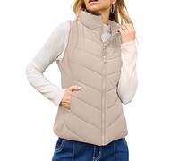 Shurhome Pufferweste für Damen, ärmellos, Oberbekleidung mit Reißverschluss, Stehkragen, gesteppt, warme Winterjacken, Mäntel mit Tasche, gesteppte Pufferweste für Damen