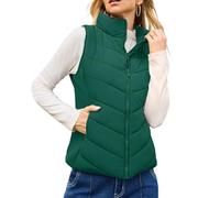 Shurhome Pufferweste für Damen, ärmellos, Oberbekleidung mit Reißverschluss, Stehkragen, gesteppt, warme Winterjacken, Mäntel mit Tasche, gesteppte Pufferweste für Damen