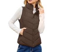 Shurhome Pufferweste für Damen, ärmellos, Oberbekleidung mit Reißverschluss, Stehkragen, gesteppt, warme Winterjacken, Mäntel mit Tasche, gesteppte Pufferweste für Damen