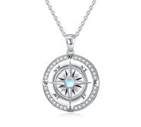 Shusukue Kompass-Halskette aus 925er Sterlingsilber mit Kompass-Zirkon-Anhänger - Bergsteiger-Amulett für Männer und Frauen, Edelstahlkette 18+2 Zoll