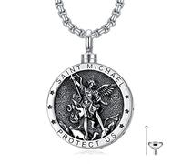 Shusukue Mensch Urnenketten für Asche Erzengel St. Michael Schutzpatron Urne Halskette Medaillon 925 Silber Schmuck
