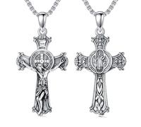 Shusukue ST Benedict Medaille Jesus Kruzifix Anhänger Halskette für Männer Katholisches Kreuz Halskette 925 Sterling Silber Schmuck Geschenke für Männer Jungen