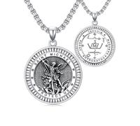 Shusukue St. Michael-Halskette für Männer und Frauen, 925er Sterlingsilber, rund, Heiliger Erzengel Michael, Medaillon, Schutzschmuck