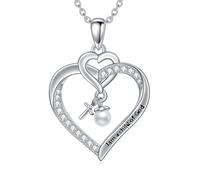 Shusukue Taufe Halskette mit Perle 925 Sterling Silber Herz Kreuz Anhänger Christliche Taufe Geschenke Erstkommunion Unisex 18''+2'' Verlängerung