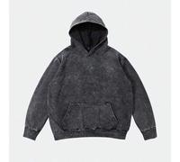 Shwiy Herren modischer Streetstyle gewaschener, abgenutzter Effekt Kängurutasche Hoodie, dunkler Streetwear-Vibe Langarm-Sweatshirt, geeignet für den