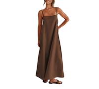 Shy Velvet Damen 2025 Sommer Herbst Leinen Maxikleid Kontrast Spaghettiträger Kleid Rückenfrei Casual Party Slip Kleider, Irish Coffee, X-Groß