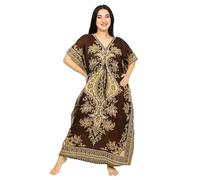 SHYAMVUN Damen-Kaftan-Tunika, Kimono, lang, Maxi-Party-Kleid für Loungewear, Urlaub, Nachtwäsche, Strand, Vertuschung, Kaftane, freie Größe, braun, L-XXL