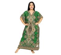 SHYAMVUN Damen-Kaftan-Tunika, Kimono, lang, Maxi-Party-Kleid für Loungewear, Urlaub, Nachtwäsche, Strand, Vertuschung, Kaftane, freie Größe, grün, L-XXL