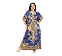 SHYAMVUN Damen-Kaftan-Tunika, Kimono, lang, Maxi-Party-Kleid für Loungewear, Urlaub, Nachtwäsche, Strand, Vertuschung, Kaftane, freie Größe, blau, L/XXL