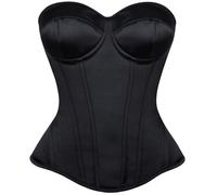 SHYMMUO Satin-Korsett-Top für Damen, trägerloses Bustier, Herzausschnitt, Mieder mit Knochen, Brautdessous, Party, Clubwear, Schwarz, Medium