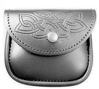 SHYNE KILTS U.K Gürteltasche aus 100% schwarzem Leder, Größe M, mit Prägung