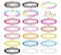 shynek 20er-Pack Tattoo-Halsketten-Set für Mädchen, modisches Stretch-Spitzen-Halsband, Gothic-Elastik-Kragen-Schmuck-Set für Frauen, Teenager-Mädchen