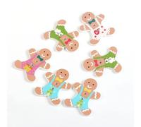 SiAura Material - 10 Stück Holzknöpfe Lebkuchenmann Weihnachten 24x30 mm, zufällig gemischt, 2 Löcher I Zum Nähen, Basteln und Dekorieren