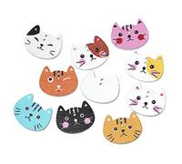 SiAura Material - 100 Stück Holzknöpfe Scrapbooking Katze 20mm x 16mm, zufällig gemischt, 2 Löcher I Zum Nähen, Basteln und Dekorieren