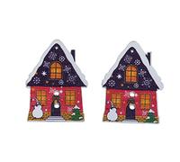 SiAura Material - 30 Stück Holzknöpfe Scrapbooking Weihnachten Haus Schneemann Motiv 32mm x 24mm, bunt, 2 Löcher I Zum Nähen, Basteln und Dekorieren