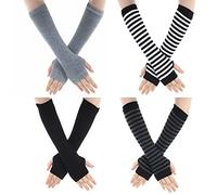 Sibba 4 Paar Gestrickte fingerlose Handschuhe Handgelenk mit Fingerlöchern dehnbar Arm Handwärmer Punk Gothic Rock Warm Frühling Unisex Fäustlinge Lange Ärmel Büro Tippen Computer (Einfarbig Streifen)