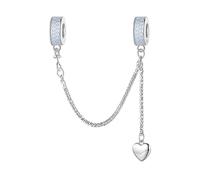 Sicherheitskette in Herzform für Bettelarmband, Sterlingsilber, für europäische Charm-Armbänder, Kristall