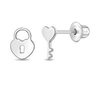 Sicherheitsschraubverschluss aus 925er Sterlingsilber mit Schloss und Schlüssel in Herzform für Mädchen, Kinder-Schmuck für den Alltag, 6mm, Sterling Silber, Kein Edelstein
