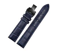 SiChouwz Echtes Lederarmband, dunkelblaues Uhrenarmband, Schmetterlingsverschluss-Armband, Größe 16 mm, 18, 20, 21, 22, 23(Blue black buckle,16mm)