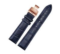 SiChouwz Echtes Lederarmband, dunkelblaues Uhrenarmband, Schmetterlingsverschluss-Armband, Größe 16 mm, 18, 20, 21, 22, 23(Blue rose buckle,23mm)