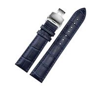 SiChouwz Echtes Lederarmband, dunkelblaues Uhrenarmband, Schmetterlingsverschluss-Armband, Größe 16 mm, 18, 20, 21, 22, 23(Blue silver buckle,19mm)