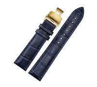 SiChouwz Echtes Lederarmband, dunkelblaues Uhrenarmband, Schmetterlingsverschluss-Armband, Größe 16 mm, 18, 20, 21, 22, 23(Blue gold buckle,19mm)