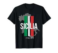 Sicilia Italia Italien Karte Italienische Flagge Vertikale Streifen T-Shirt