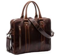 SID & VAIN große Laptoptasche echt Leder - 15.4 Zoll Laptop Business-Tasche STOKED groß - Umhängetasche Aktentasche mit Schultergurt - Ledertasche Herren und Damen braun handgefertigt