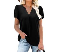 Siddhe Damen Bluse Kurzarm T-Shirts V-Ausschnitt Elegant Lässig Tunika Oberteil Locker Sommer Longshirt