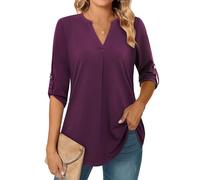 Siddhe Damenbluse Elegant Festlich 3/4 Arm Tunika Top Damen Lang Bluse V-Ausschnitt A-Linie Longoberteile Elegante Longbluse Damenmode Shirt Frauen Weiche Frühling Sommer Locker XL