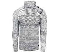 Strickpullover RUSTY NEAL, Herren, Gr. XXXL, weiß, 70% Polyacryl, 30% Baumwolle, meliert, casual, normal, hoch geschlossener Ausschnitt, Langarm, Pullover, mit modischen Zierknöpfen (59574269-XXXL) we