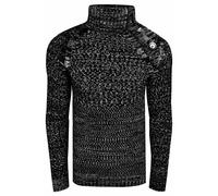 Strickpullover RUSTY NEAL, Herren, Gr. M, schwarz (schwarz, meliert), 70% Polyacryl, 30% Baumwolle, meliert, normal, hoch geschlossener Ausschnitt, Pullover Strickpullover, mit modischen Zierknöpfen (