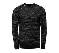 Strickpullover RUSTY NEAL, Herren, Gr. L, schwarz-weiß (schwarz, weiß), 75% Polyacryl, 25% Baumwolle, unifarben, normal, Rundhals, Pullover, mit modischen Knöpfen (72881231-L) schwarz, weiß