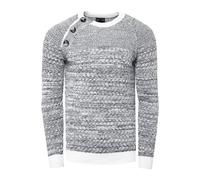 Strickpullover RUSTY NEAL, Herren, Gr. XL, grau (grau, weiß), 75% Polyacryl, 25% Baumwolle, unifarben, casual, normal, Rundhals, Langarm, Pullover, mit modischen Knöpfen (36443430-XL) grau, weiß