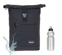 Sieber Rucksack Kurierrucksack Bench Hydro Plane 64175 0100 Schwarz + f | Roll-Top Laptoprucksack Fahrradrucksack A4 Herren Damen + Trinkflasche