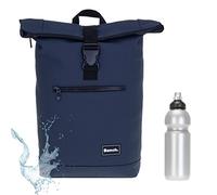 Sieber Rucksack Kurierrucksack Bench Hydro Plane Roll-Top backpack Laptoprucksack A4 wetterfest Damen Herren 64175 + Trinkflasche (Dark Blue 0600)