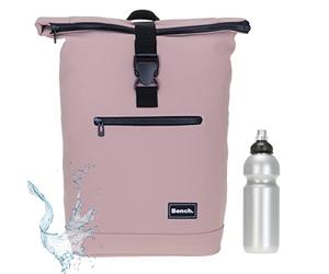 Sieber Rucksack Kurierrucksack Bench Hydro Plane Roll-Top backpack Laptoprucksack A4 wetterfest Damen Herren 64175 + Trinkflasche (Soft Rose 5700)