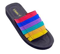 Badeschuhe Damen - Beach Klett - Badepantolette Frauen komfortabel und leicht - fällt klein aus !! Ergonomische Innensohle (multi, numeric_42)